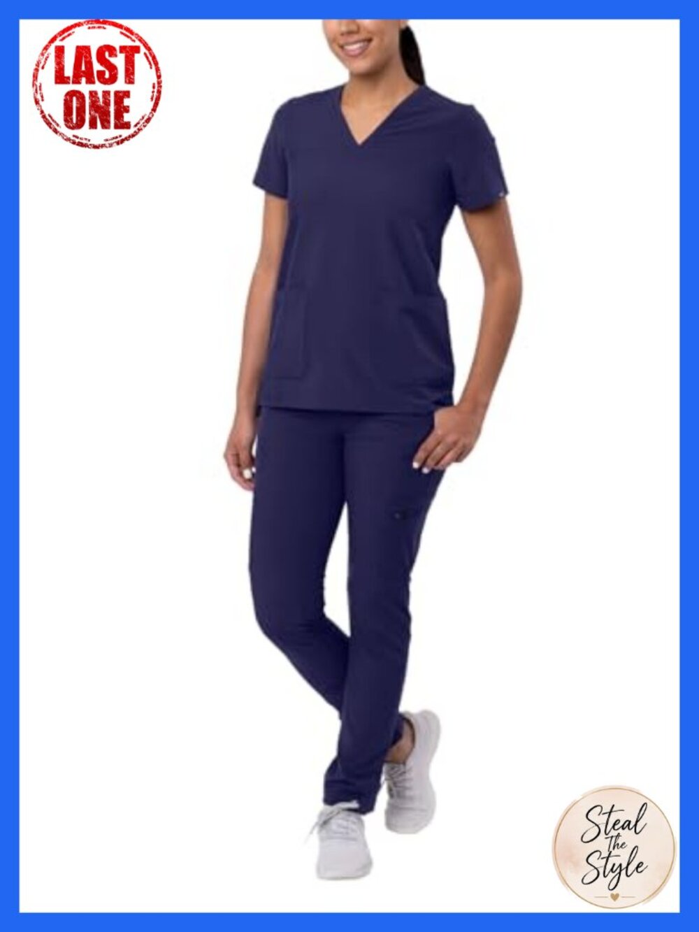 Women's Medical Scrub Set Slim V-Neck Top Skinny Cargo Pants 4-Way Stretch